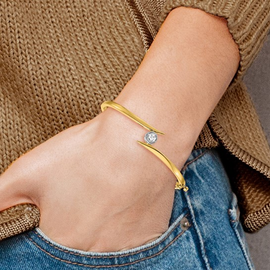 14K Two-Tone Gold Diamond Bangle Bracelet, 0.50 ct, 7 inch