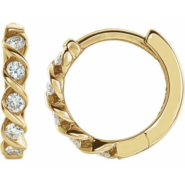 14K Yellow Gold Diamond Huggie Earrings, 0.10 ct