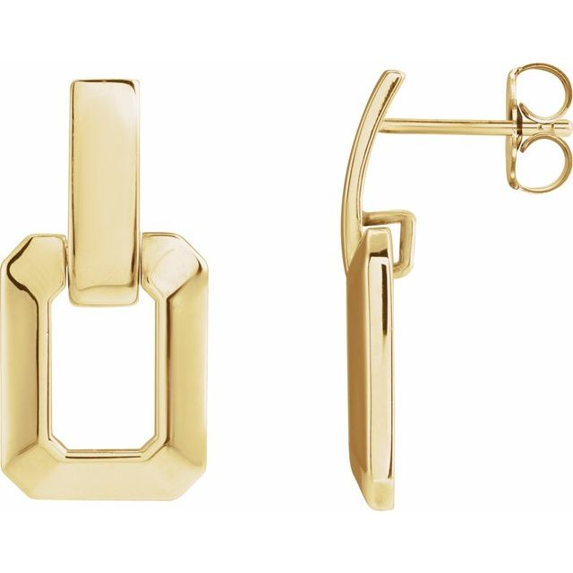 14K Yellow Gold Geometric Drop Earrings, Weight 3.78