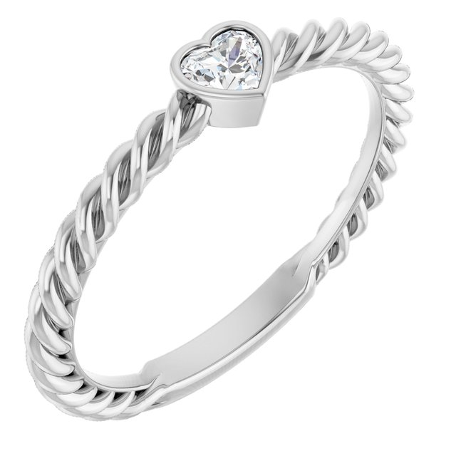 14K White Gold Heart Diamond Wedding Band, 1.7mm, Size 7