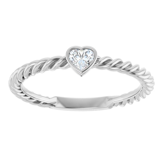 14K White Gold Heart Diamond Wedding Band, 1.7mm, Size 7