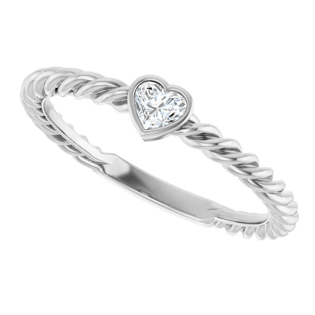 14K White Gold Heart Diamond Wedding Band, 1.7mm, Size 7