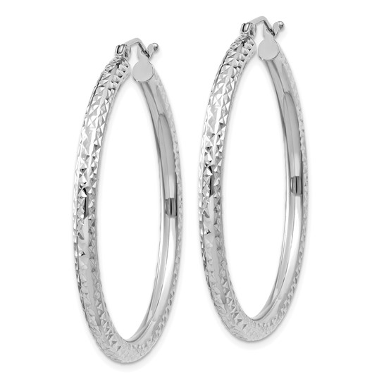 10K White Gold Diamond-Cut Medium Hoop Earrings, Weight 2.51