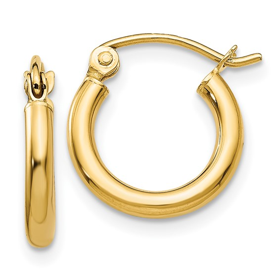14K Yellow Gold Polished Tube Hoop Earrings, 2x12mm