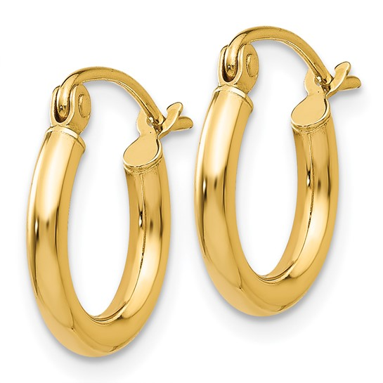 14K Yellow Gold Polished Tube Hoop Earrings, 2x12mm