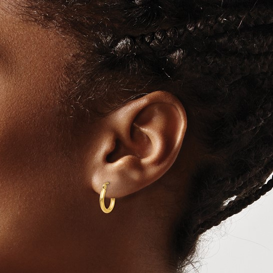 14K Yellow Gold Polished Tube Hoop Earrings, 2x12mm
