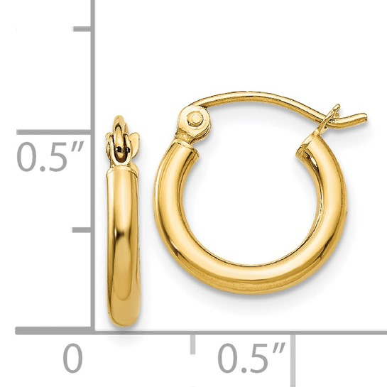 14K Yellow Gold Polished Tube Hoop Earrings, 2x12mm