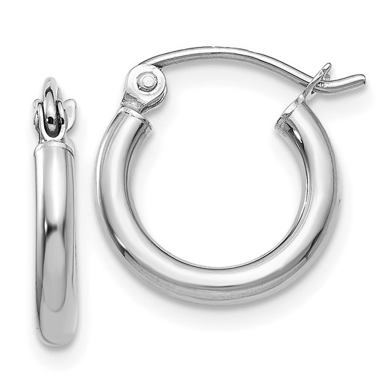 14K White Gold Polished Tube Hoop Earrings, 2x12mm