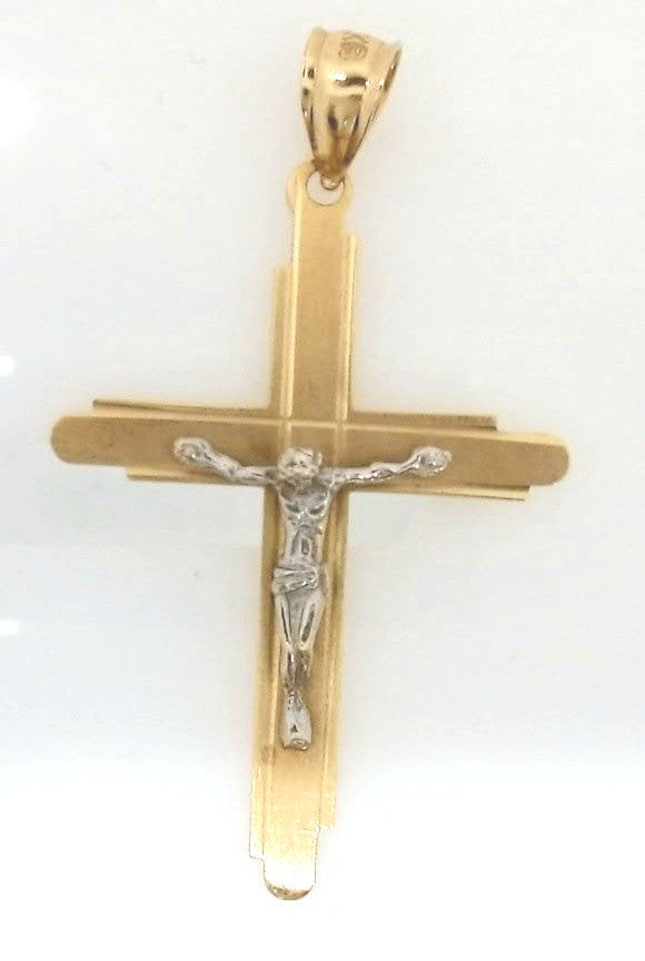 14K Yellow Gold Satin Crucifix Charm Pendant