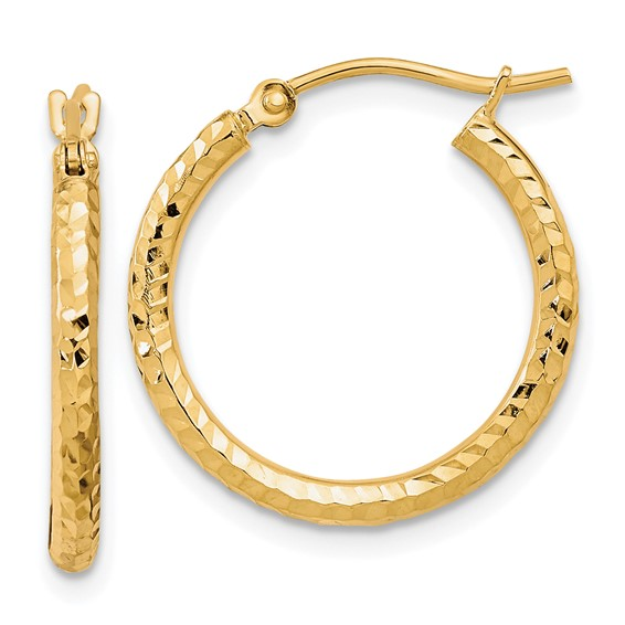 10K Yellow Gold Diamond-Cut Small Hoop Earrings, Weight 1