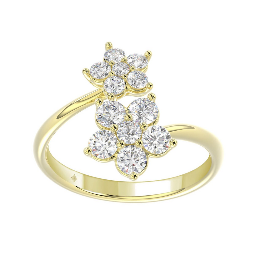 14K Yellow Gold Lab-Grown Diamond Flower Fashion Ring