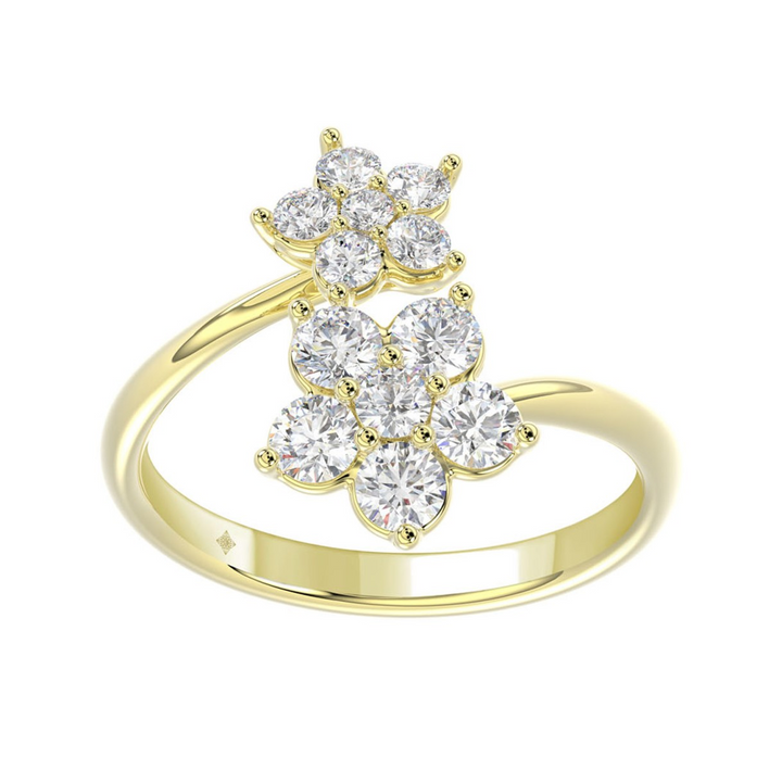 14K Yellow Gold Lab-Grown Diamond Flower Fashion Ring