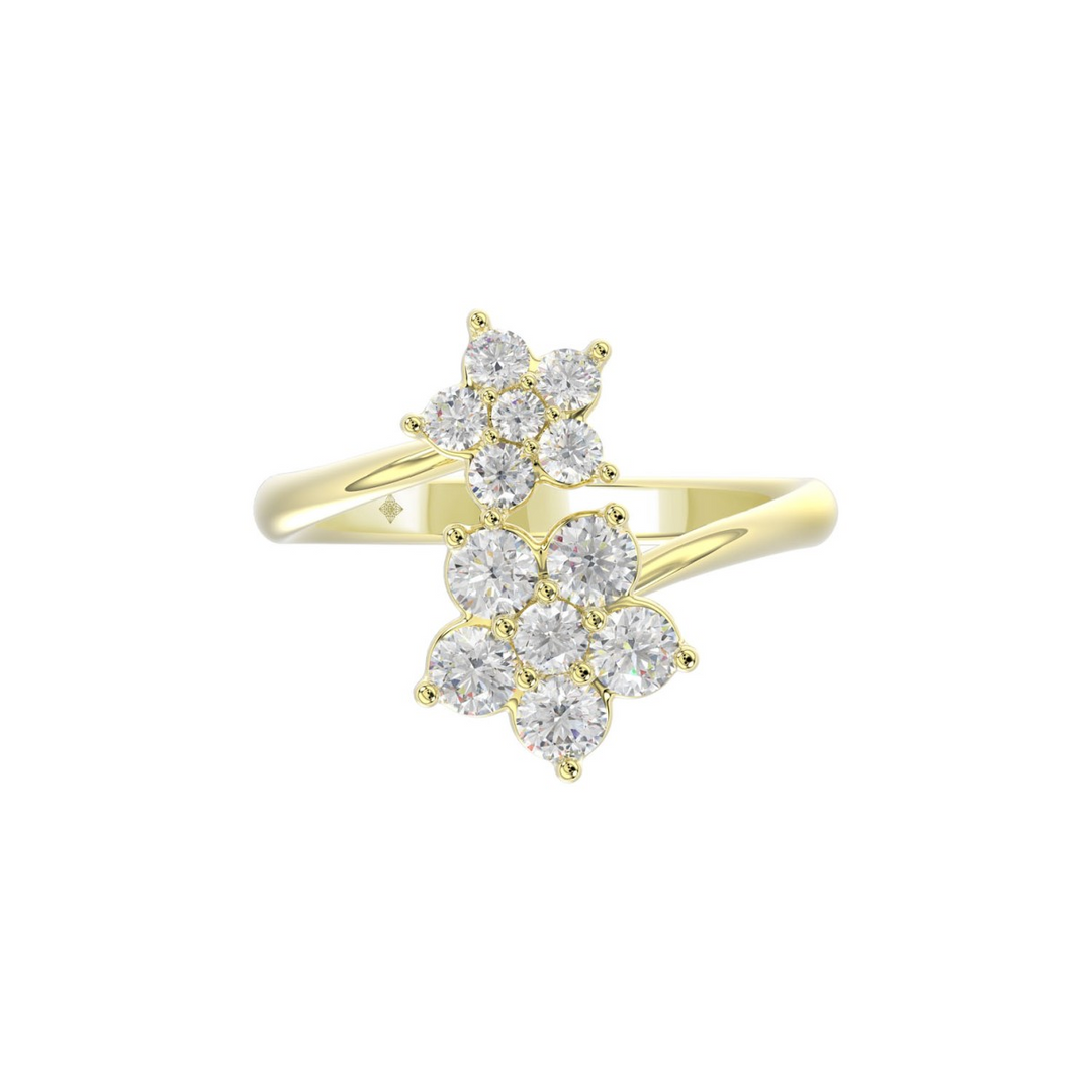 14K Yellow Gold Lab-Grown Diamond Flower Fashion Ring