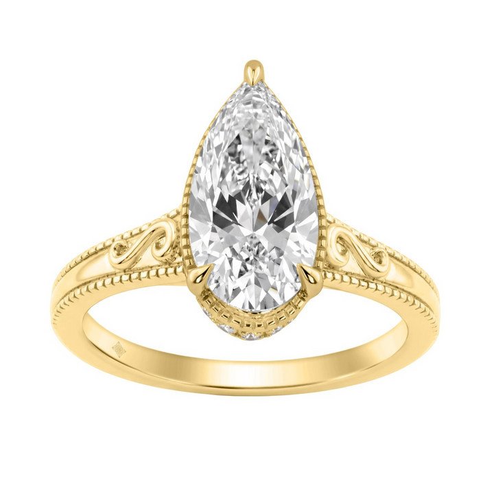 14K Yellow Gold Lab-Grown Pear Solitaire Engagement Ring, 2.15 ct