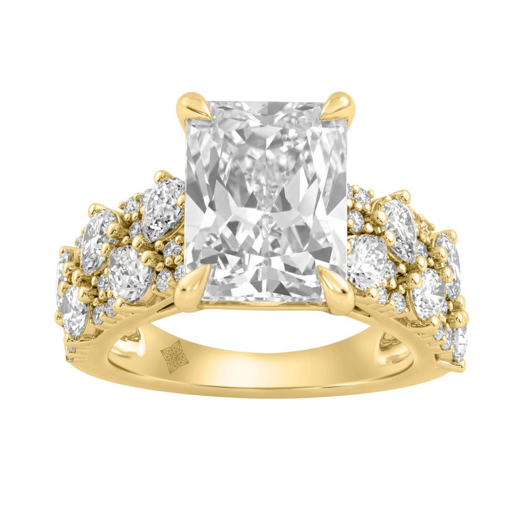 14K Yellow Gold Lab-Grown Diamond Cluster Engagement Ring, 6.25 ct
