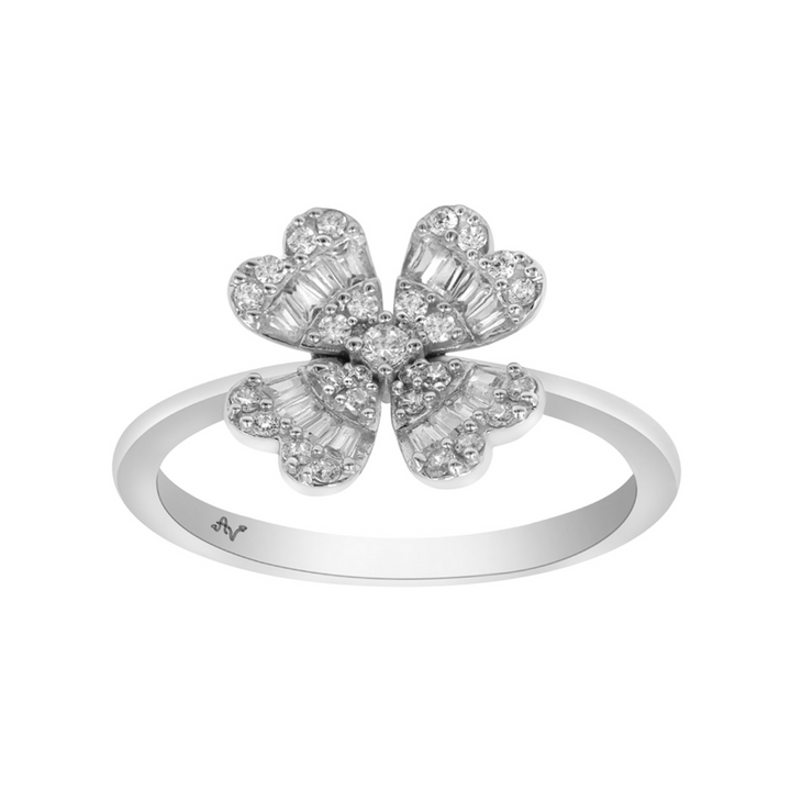 14K Yellow Gold Diamond Flower Ring, Size 7