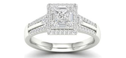 14k White gold Princess cut Halo Engagement Ring