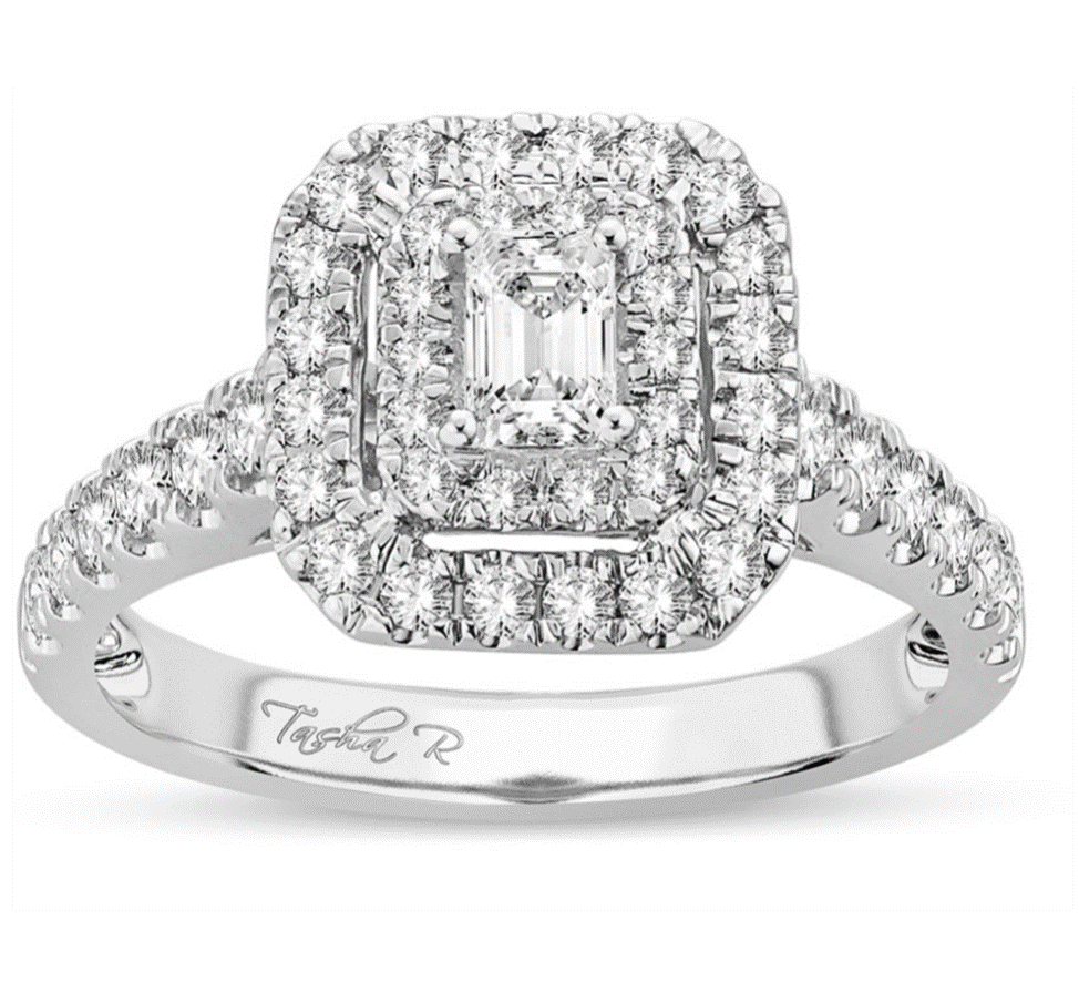 14k White gold Emerald cut with halo Engagement Ring