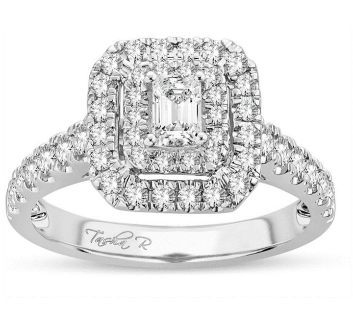 14k White gold Emerald cut with halo Engagement Ring