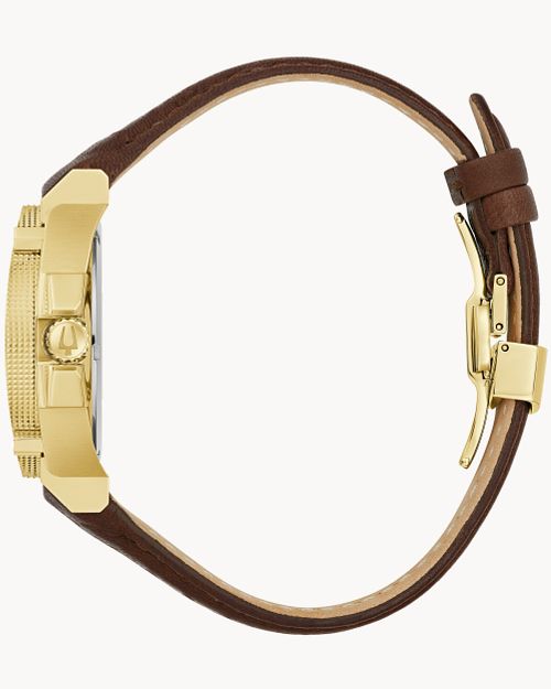 Bulova Icon Gold-Tone Brown Racing Leather Strap