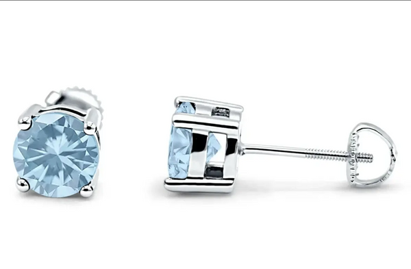 14K White Gold Aquamarine Stud Earrings