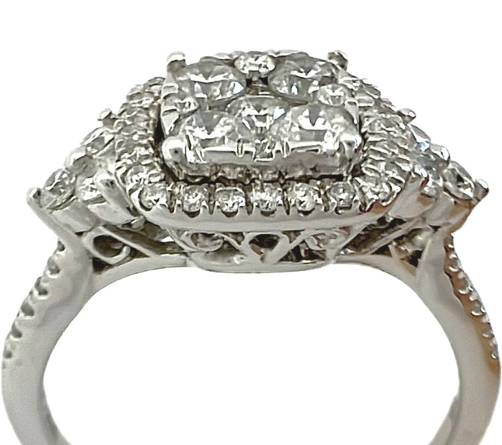 14k White gold  Cluster Engagement Ring