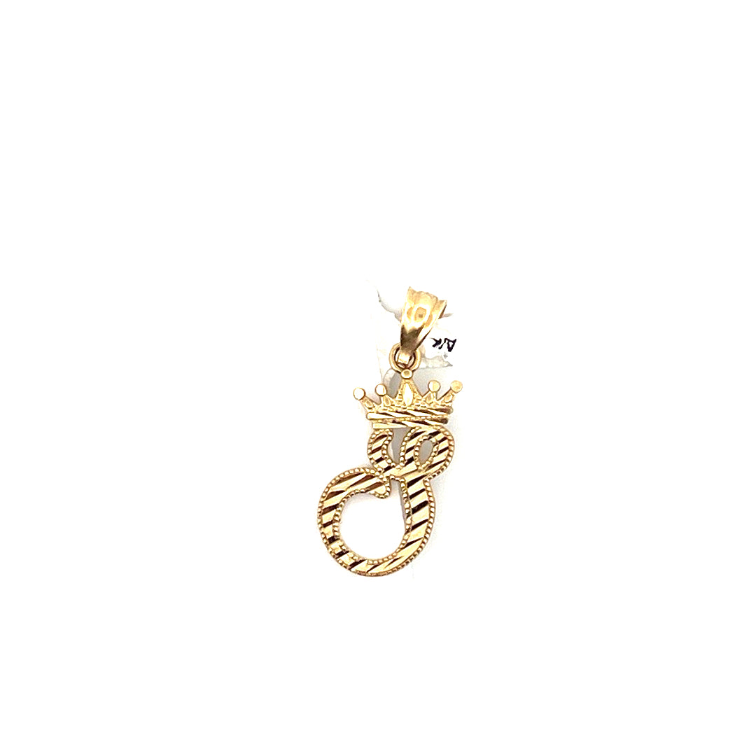 10k Yellow Gold Diamond Cut S Initials Charm w/crown