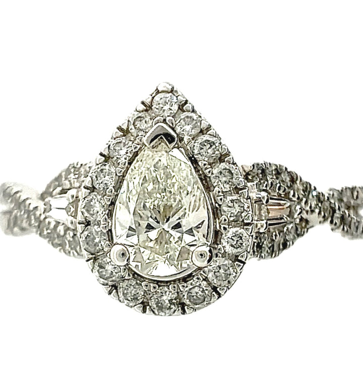 14k White gold Pear cut with Halo Engagement Ring