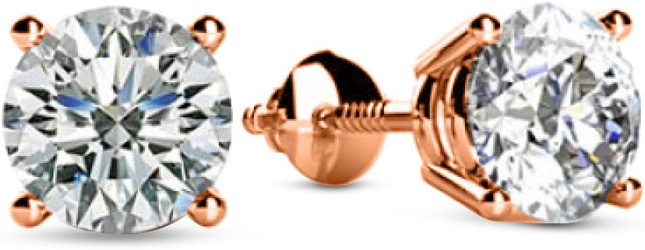 Rose Sterling Silver Moissanite Stud Earrings, 0.50 ct Round