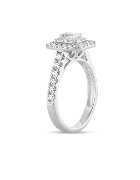 14k White gold Emerald cut with halo Engagement Ring