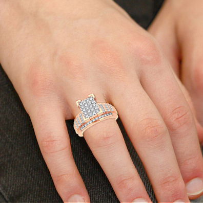 10k Rose Gold Micro Pavé rectangle Engagement Ring