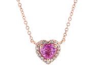 14k Rose Gold Diamond Heart Pink Sapphire Necklace 0.09 TW