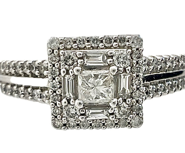 14k White gold Princess cut Halo Engagement Ring