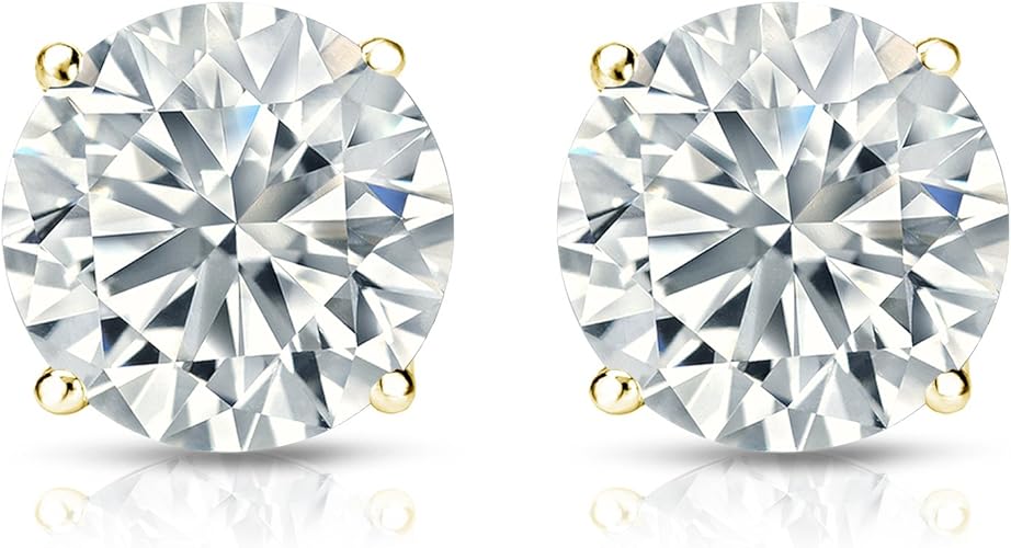 Yellow Silver Round Moissanite Stud Earrings 0.50 tw