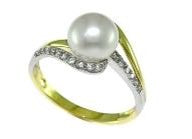 14k Yellow Gold Fresh Water Pearl Diamond Ring 0.14 TW