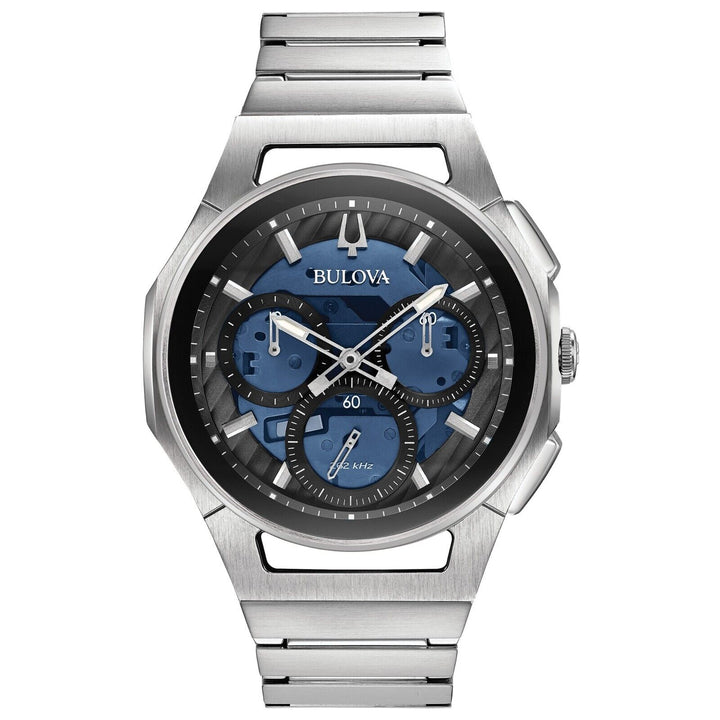 Bulova CURV Stainless Steel Chronograph Watch, Blue Dial