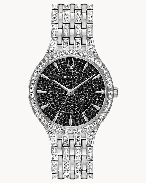 Bulova Phantom Stainless Steel Crystal Watch, Black Dial