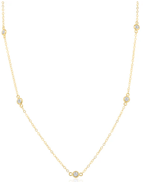 14K Yellow Gold Spaced Stone Necklace 18 Inch