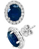 14K White Gold Sapphire with Diamond Oval Earrings 0.13 tw