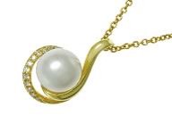 14k Yellow Gold Fresh Water Pearl Diamond Necklace 0.04 TW