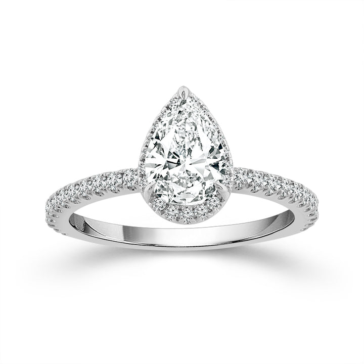 14K White Gold Lab-Grown Pear Halo Engagement Ring, 1.00 ct