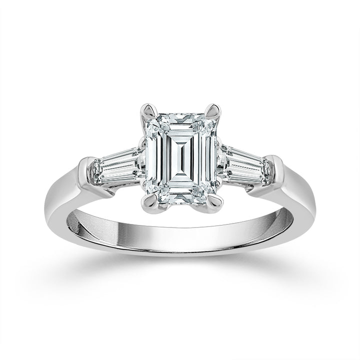 14K White Gold Lab-Grown Emerald-Cut Three-Stone Engagement Ring, 0.75 ct