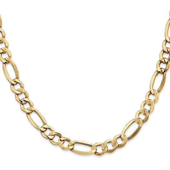 14K Yellow Gold Diamond-Cut Figaro Chain, 22 inch, 6.75mm