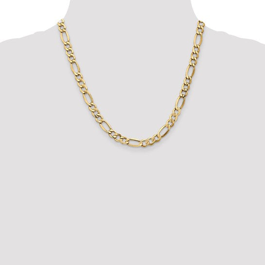 14K Yellow Gold Diamond-Cut Figaro Chain, 23 inch, 7mm