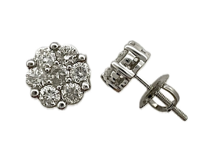 14K White Gold Round Diamond Stud Earrings, 0.75 ct
