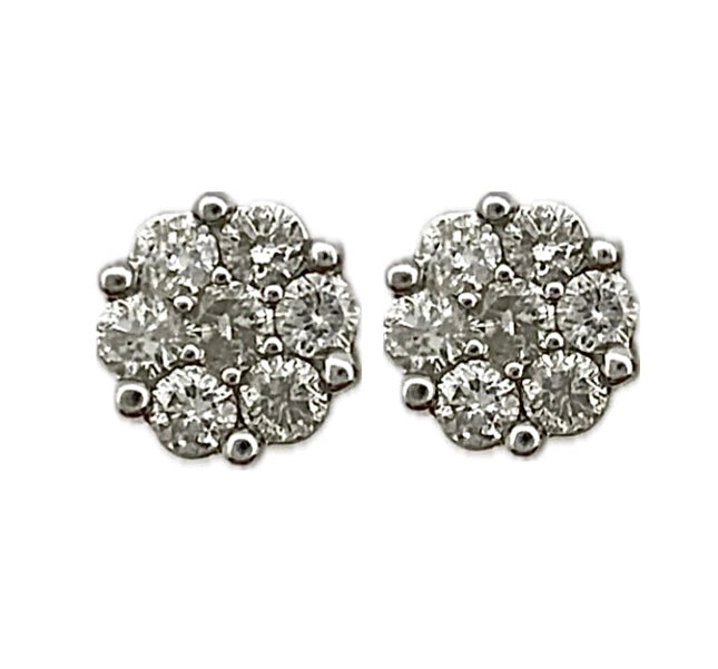 14K White Gold Round Diamond Stud Earrings, 0.75 ct