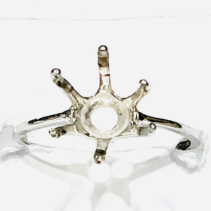 14K White Gold 6-Prong Ring Setting, Size 7