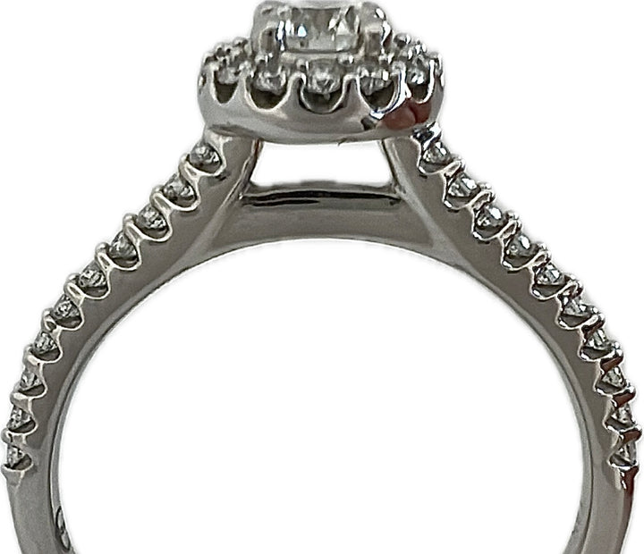 14K White Gold Halo Diamond Engagement Ring, 0.25 ct Center, Size 7