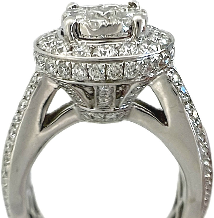 14K White Gold Round Diamond Cluster Engagement Ring, 3.00 ct, Size 7