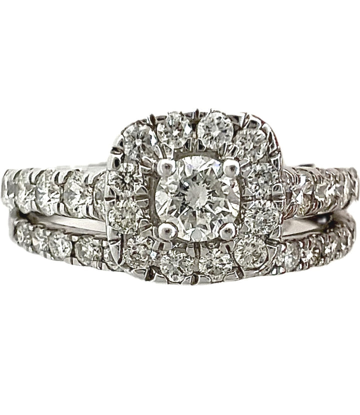 14K White Gold Solitaire Diamond Engagement Ring, 0.20 ct Center, 0.80 ct Accents, Size 7